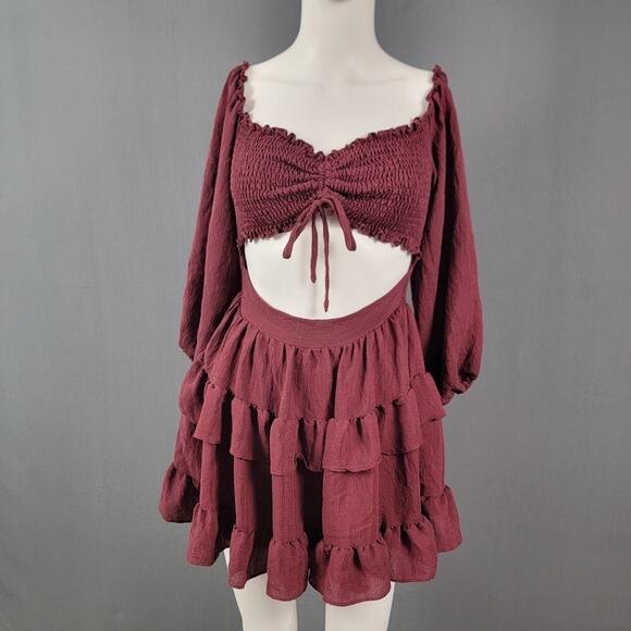 Windsor Smocked Dress M Ruched Bust Long Sleeve Ruffle Tiered - Picture 1 of 8